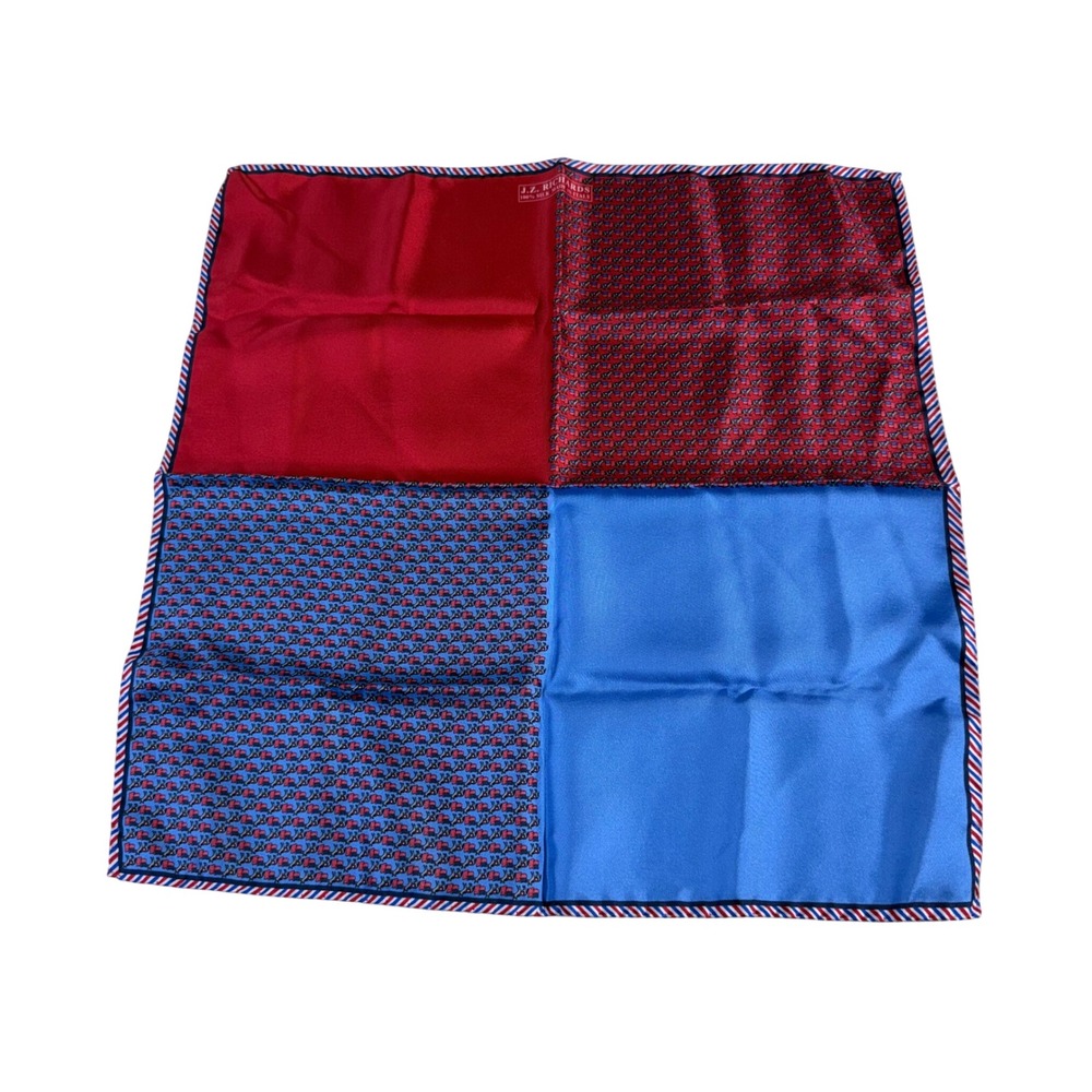 J.Z. Richards Silk Pocket Square Red Blue Donkey Print Made in Italy